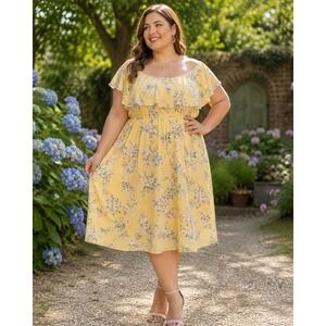 414. Torrid Yellow Floral Ruffle Chiffon Dress CottageCore Wedding Guest